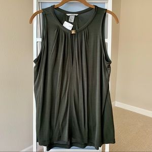 H&M Olive Green Sleeveless Keyhole Detail Blouse